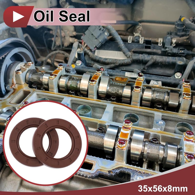 HEROFFIX Universal Oil Seal TC Seal Ring Rotary Shaft Seal 35x56x8mm High Pressure FKM Rubber Brown 2 Pcs - Image 2